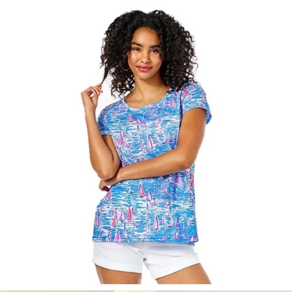 NEW Lilly Pulitzer Etta Cotton Shirt Zanzibar Blue Boatylicious Size XS 🩷🩵💙